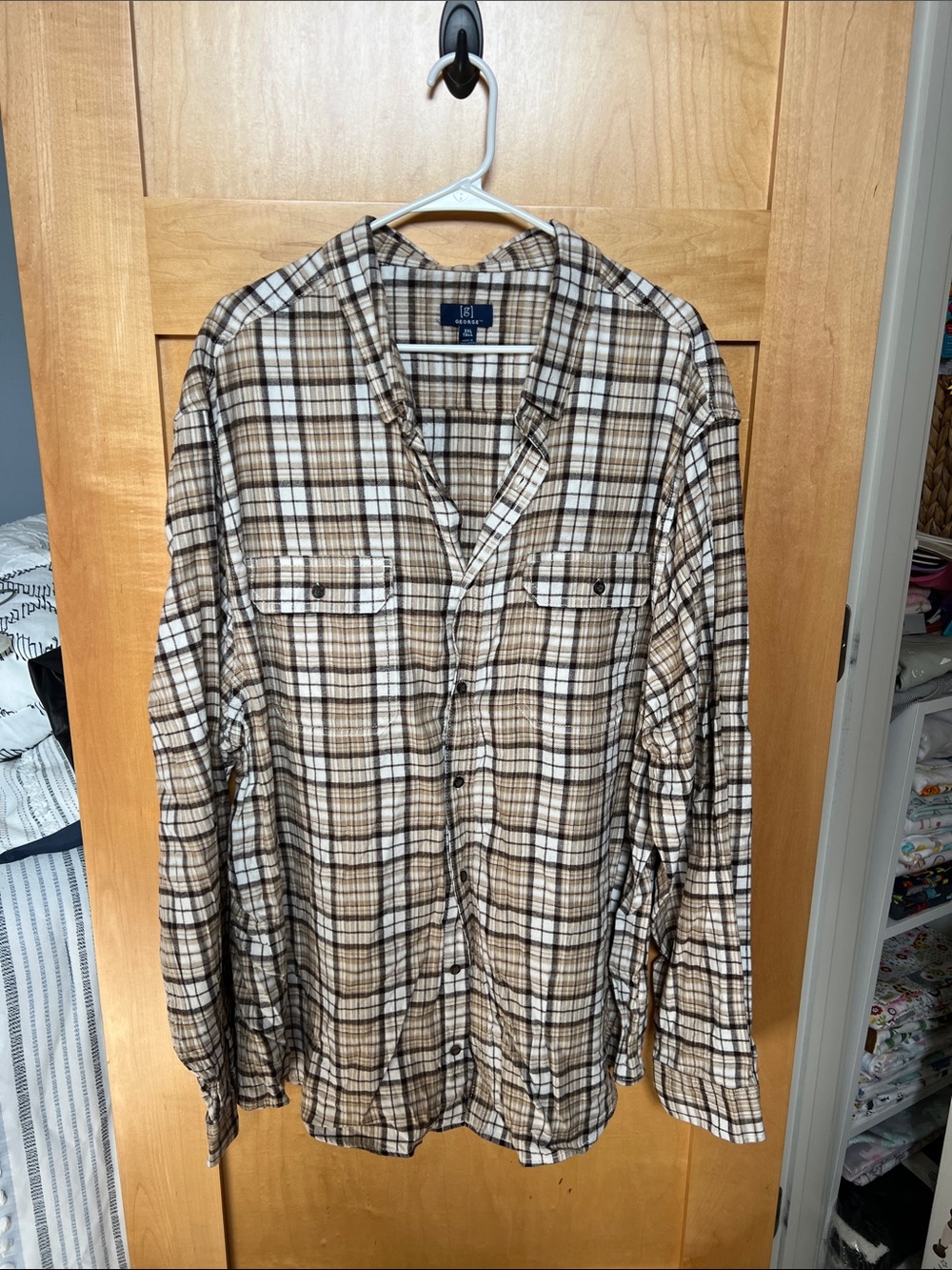 George Men's Plaid Shirt Jacket - Brown & White